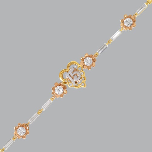 14K TRI-COLOR GOLD CZ 15 ANOS HEART BUTTERFLY: 14K TRI-COLOR GOLD BRACELET 14K Solid Tri-color Gold (not gold plated or gold filled) Cz cubic zirconia Approx. 7mm Wide, 13mm Center High Polish/Satin Finish/Cubic Zirconia Heart with butterfly desig