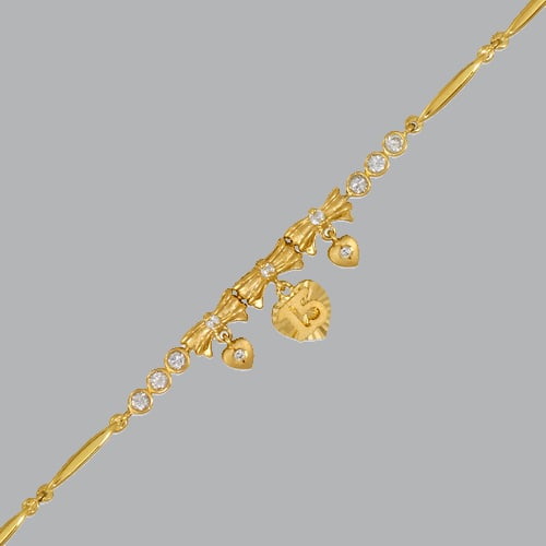 14K YELLOW GOLD CZ 15 ANOS BRACELET HEART BOW (1 of 2)