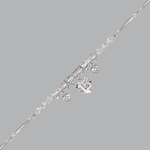 NEW 14K WHITE GOLD CZ 15 ANOS BRACELET HEART BOW: 14K WHITE GOLD BRACELET 14K Solid White Gold (not gold plated or gold filled)Cz cubic zirconiaApprox. 2mm Wide, 13mm CenterHigh Polish/Satin Finish/Cubic ZirconiaHeart with butterfly designH-ClaspStam