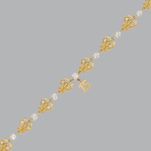 14K YELLOW GOLD CZ 15 ANOS BRACELET BUTTERFLY: 14K YELLOW GOLD BRACELET 14K Solid Yellow Gold (not gold plated or gold filled)Cz cubic zirconiaApprox. 7mm Wide, 12mm CenterHigh Polish Satin Finish Cubic ZirconiaButterfly designSpring ClaspStamp: 1