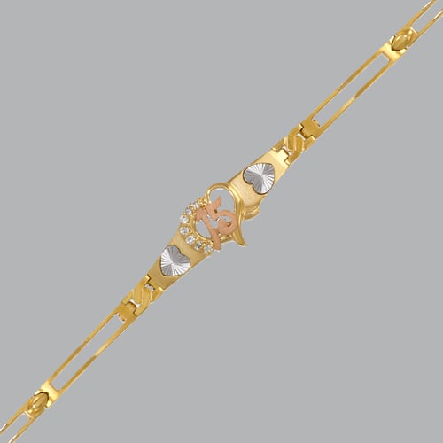 NEW 14K TRICOLOR GOLD CZ 15 ANOS BRACELET HEART (1 of 2)