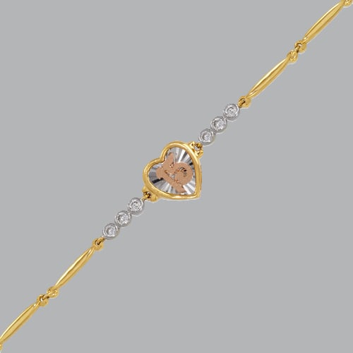 NEW 14K TRI-COLOR GOLD CZ 15 ANOS BRACELET HEART (1 of 2)