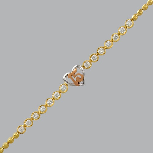 14K TRI-COLOR GOLD CZ 15 ANOS BRACELET FANCY HEART: 14K TRI-COLOR GOLD BRACELET New 14K Tri-color Gold (not gold plated or gold filled) Cz cubic zirconia Approx. 4mm Wide, 10mm at the widest part Polished Cubic Zirconia Heart design H-Clasp Stamp: 14k