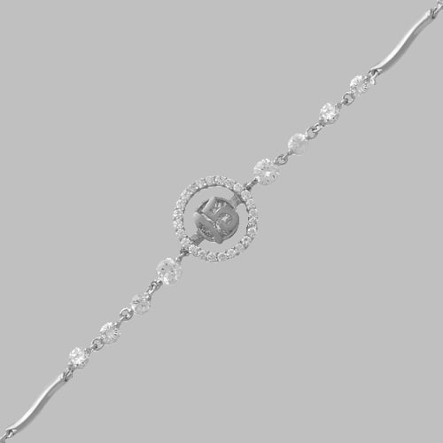 NEW 14K WHITE GOLD CZ 15 ANOS BRACELET FANCY: 14K WHITE GOLD BRACELET New 14K White Gold (not gold plated or gold filled) Cz cubic zirconia Approx. 2mm Wide, 12mm at the widest part Polished Cubic Zirconia Circle design H-Clasp Stamp: 14k Avg We