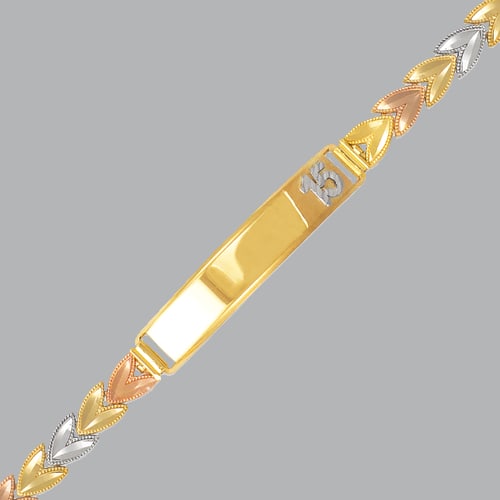 14K TRI COLOR GOLD 15 ANOS ID BRACELET FANCY (1 of 2)