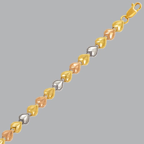 NEW 14K TRI COLOR GOLD LADIES HEART BRACELET (1 of 2)