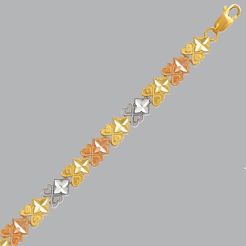 NEW 14K TRI COLOR GOLD LADIES FANCY HEART BRACELET (1 of 2)