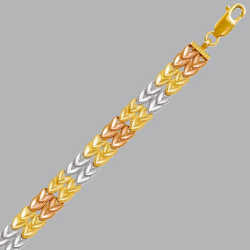 NEW 14K TRI COLOR GOLD LADIES DOUBLE HEART BRACELET (1 of 2)