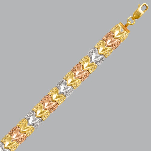 NEW 14K TRI COLOR GOLD LADIES FILIGREE HEART BRACELET (1 of 2)