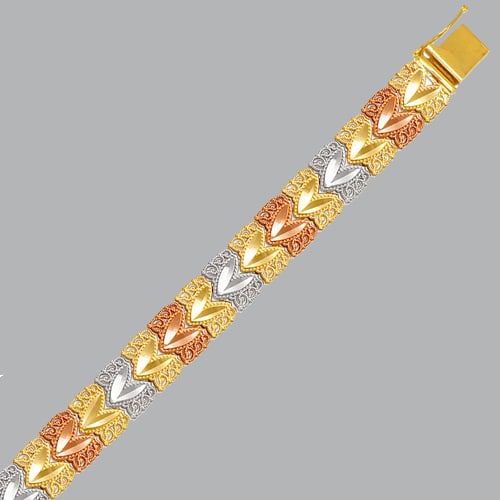 14K TRI COLOR GOLD LADIES FILIGREE HEART BRACELET (1 of 2)