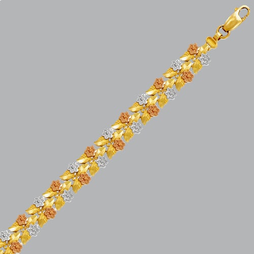 NEW 14K TRI COLOR GOLD LADIES FLOWER LEAF BRACELET (1 of 2)