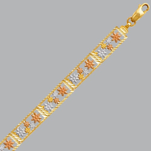 NEW 14K TRI COLOR GOLD LADIES FLOWER BRACELET (1 of 2)