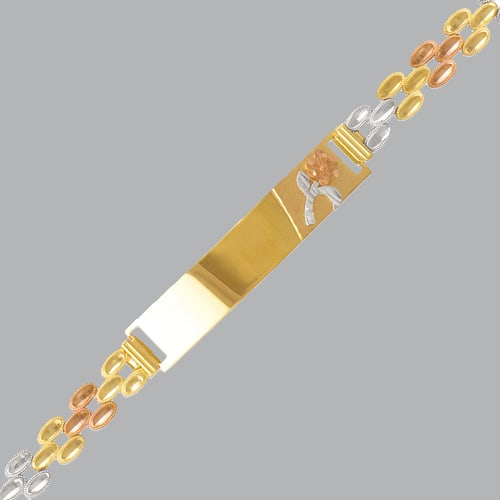 NEW 14K TRI COLOR GOLD LADIES OVAL FLOWER ID BRACELET (1 of 2)