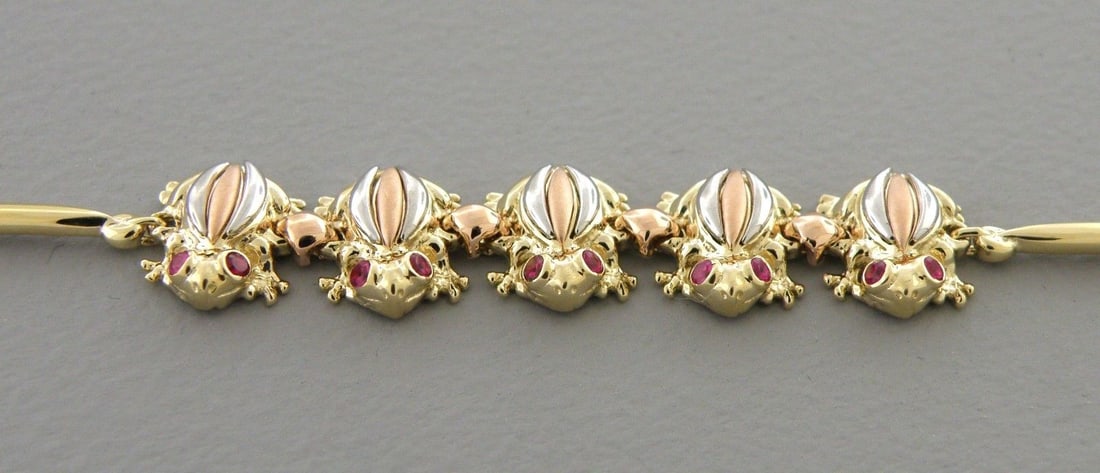 14K TRI- COLOR GOLD LADIES FANCY FROGS CZ SET BRACELET (1 of 2)