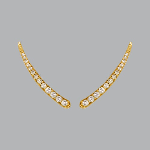 14K YELLOW GOLD LADIES FANCY CRAWLER CZ SET EARRINGS: 14K YELLOW GOLD CRAWLER EARRINGS New 14K Yellow Gold Earrings Measures: 26mm long and 3mm wide Set with CZ Earrings has a polish finish Stamp: 14k Avg Weight: 1.6g