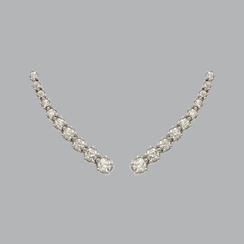 14K WHITE GOLD LADIES FANCY CRAWLER PRONG CZ EARRINGS: 14K WHITE GOLD EARRINGS New 14K White Gold Earrings Measures: 3.5mm Wide x 26mm Long Crawler Earrings Set with CZ Earrings has a polish finish Stamp: 14k Avg Weight: 2.3g