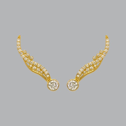 14K YELLOW GOLD LADIES FANCY CRAWLER FLOWER CZ EARRINGS: 14K YELLOW GOLD EARRINGS New 14K Yelllow Gold Earrings Measures: 5 Wide x 26mm Long Crawler Earrings Set with CZ Earrings has a polish finish Stamp: 14k Avg Weight: 2.0g