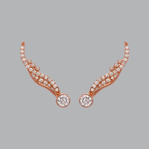 14K ROSE GOLD LADIES FANCY CRAWLER FLOWER CZ EARRINGS: 14K ROSE GOLD EARRINGS New 14K Rose Gold Earrings Measures: 5mm Wide x 26mm Long Crawler Earrings Set with CZ Earrings has a polish finish Stamp: 14k Avg Weight: 2.0g
