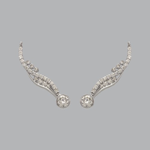 14K WHITE GOLD LADIES FANCY CRAWLER FLOWER CZ EARRINGS: 14K WHITE GOLD EARRINGS New 14K White Gold Earrings Measures: 5mm Wide x 26mm Long Crawler Earrings Set with CZ Earrings has a polish finish Stamp: 14k Avg Weight: 2.3g