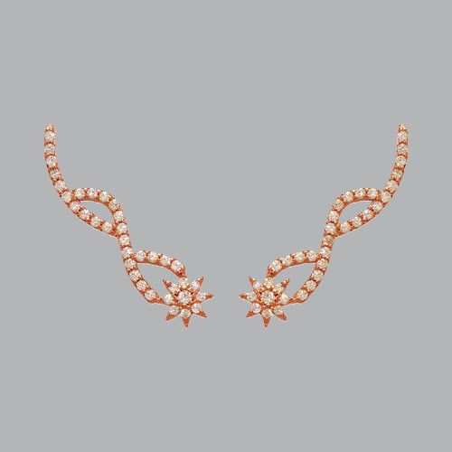14K ROSE GOLD LADIES FANCY CRAWLER STAR CZ EARRINGS: 14K ROSE GOLD EARRINGS New 14K Rose Gold Earrings Measures: 6mm Wide x 27mm Long Crawler Earrings Set with CZ Earrings has a polish finish Stamp: 14k Avg Weight: 1.9g