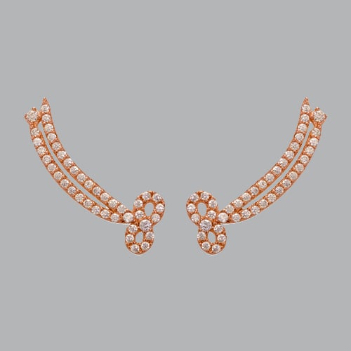 14K ROSE GOLD LADIES FANCY CRAWLER BOW CZ EARRINGS: 14K ROSE GOLD EARRINGS New 14K Rose Gold Earrings Measures: 8mm Wide x 22mm Long Crawler Earrings Set with CZ Earrings has a polish finish Stamp: 14k Avg Weight: 1.8g