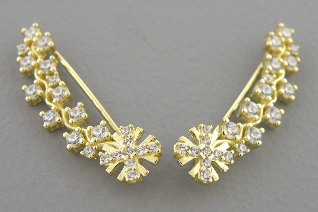 14K YELLOW GOLD LADIES FANCY CRAWLER BRANCH CZ EARRINGS (1 of 2)