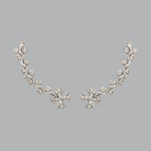 14K WHITE GOLD LADIES FANCY CRAWLER BRANCH CZ EARRINGS: 14K WHITE GOLD EARRINGS New 14K White Gold Earrings Measures: 7mm Wide x 29mm Long Crawler Earrings Set with CZ Earrings has a polish finish Stamp: 14k Avg Weight: 2.4g