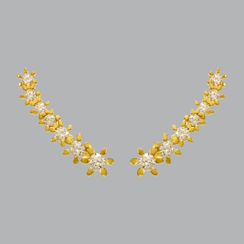 14K YELLOW GOLD LADIES FANCY CRAWLER DAISY FLOWER: NEW 14K YELLOW GOLD EARRINGS New 14K Yellow Gold Earrings Measures: 6mm Wide x 26mm Long Daisy Crawler Earrings Set with CZ Earrings has a polished finish Stamp: 14k Avg Weight: 3.3g