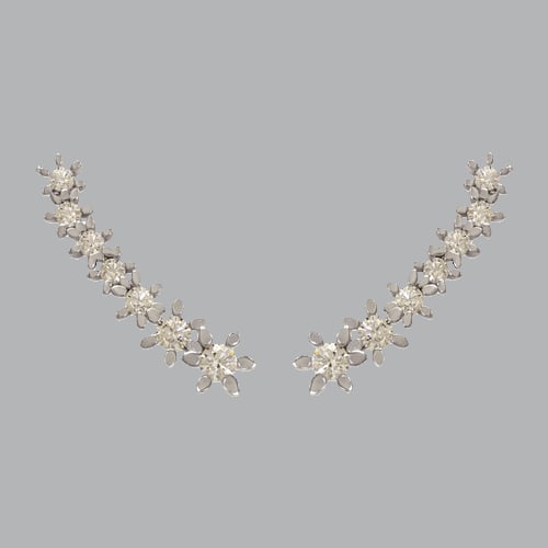 14K WHITE GOLD LADIES FANCY CRAWLER DAISY FLOWER CZ: NEW 14K WHITE GOLD EARRINGS New 14K White Gold Earrings Measures: 6mm Wide x 26mm Long Daisy Crawler Earrings Set with CZ Earrings has a polished finish Stamp: 14k Avg Weight: 3.2g