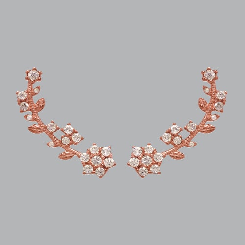 14K ROSE GOLD LADIES FANCY CRAWLER FLOWER BRANCH CZ: NEW 14K ROSE GOLD EARRINGS New 14K Rose Gold Earrings Measures: 8mm Wide x 28mm Long Flower Crawler Earrings Set with CZ Earrings has a polished finish Stamp: 14k Avg Weight: 2.8g