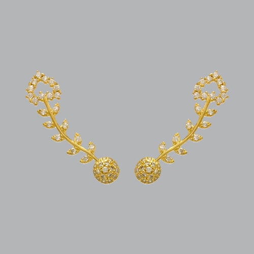 NEW 14K YELLOW GOLD LADIES FANCY CRAWLER HEART LEAF CZ: NEW 14K YELLOW GOLD EARRINGS New 14K Yellow Gold Earrings Measures: 7mm Wide x 28mm Long Heart leaf Crawler Earrings Set with CZ Earrings has a polished finish Stamp: 14k Avg Weight: 2.4g