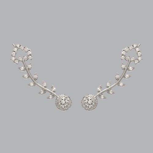 NEW 14K WHITE GOLD LADIES FANCY CRAWLER HEART LEAF CZ: NEW 14K WHITE GOLD EARRINGS New 14K White Gold Earrings Measures: 7mm Wide x 28mm Long Heart leaf Crawler Earrings Set with CZ Earrings has a polished finish Stamp: 14k Avg Weight: 2.4g