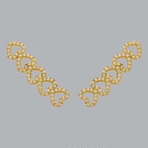 NEW 14K YELLOW GOLD LADIES FANCY CRAWLER HEARTS: NEW 14K YELLOW GOLD EARRINGS New 14K Yellow Gold Earrings Measures: 7mm Wide x 27mm Long Hearts Crawler Earrings Set with CZ Earrings has a polished finish Stamp: 14k Avg Weight: 2.4g