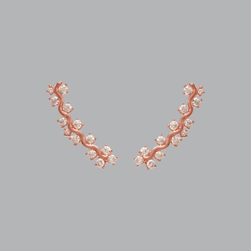 NEW 14K ROSE GOLD LADIES FANCY CRAWLER BRANCH CZ: NEW 14K ROSE GOLD EARRINGS New 14K Rose Gold Earrings Measures: 5mm Wide x 22mm Long Branch style Crawler Earrings Set with CZ Earrings has a polished finish Stamp: 14k Avg Weight: 2g