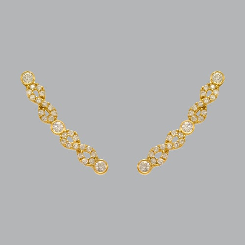 14K YELLOW GOLD LADIES FANCY CRAWLER CZ INFINITY: NEW 14K YELLOW GOLD EARRINGS New 14K Yellow Gold Earrings Measures: 3.5mm Wide x 18mm Long Infinity style Crawler Earrings Set with CZ Earrings has a polished finish Stamp: 14k Avg Weight: 1.2g