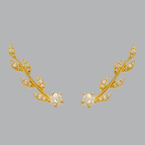 NEW 14K YELLOW GOLD LADIES FANCY CRAWLER CZ LEAF (1 of 2)