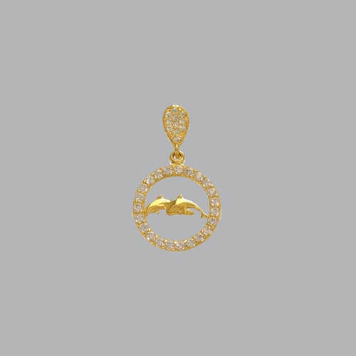 NEW 14K YELLOW GOLD LADIES FANCY DOLPHINS CIRCLE CZ (1 of 1)