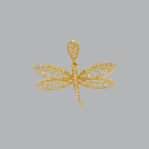 14K YELLOW GOLD LADIES DRAGONFLY CZ PENDANT (1 of 1)
