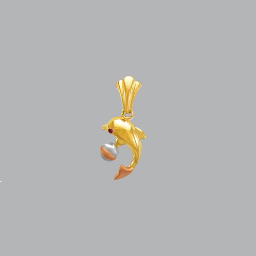 NEW 14K TRI COLOR GOLD DOLPHIN WITH BALL CZ PENDANT (1 of 1)