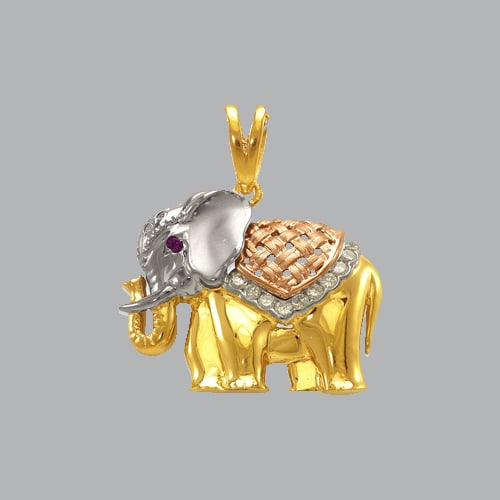 14K TRI COLOR GOLD FANCY ELEPHANT CZ PENDANT 26 mm (1 of 1)
