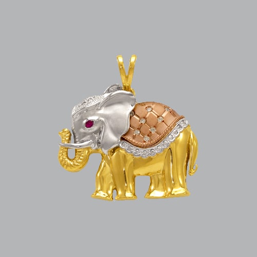14K TRI COLOR GOLD FANCY LARGE ELEPHANT CZ PENDANT 33MM (1 of 1)