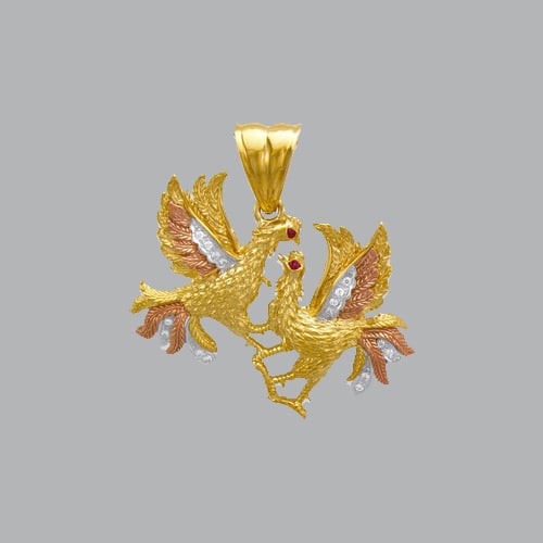 14K TRI COLOR GOLD FANCY ROOSTERS CZ PENDANT (1 of 1)