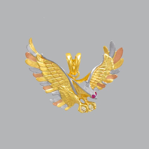14K TRI COLOR GOLD FANCY LARGE EAGLE CZ PENDANT (1 of 1)