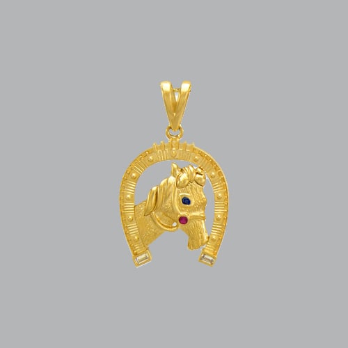 14K TRI COLOR GOLD FANCY HORSE HORSESHOE CZ PENDANT (1 of 1)