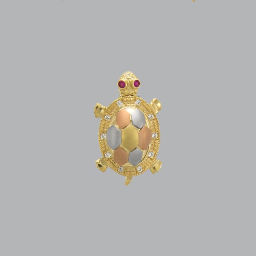 14K TRI COLOR GOLD FANCY BEAUTIFUL TURTLE CZ PENDANT (1 of 1)