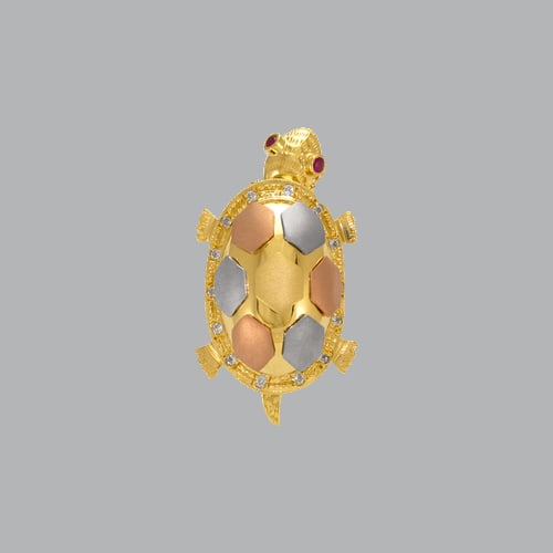 14K TRI COLOR GOLD FANCY LARGE TURTLE CZ PENDANT OPENS (1 of 2)
