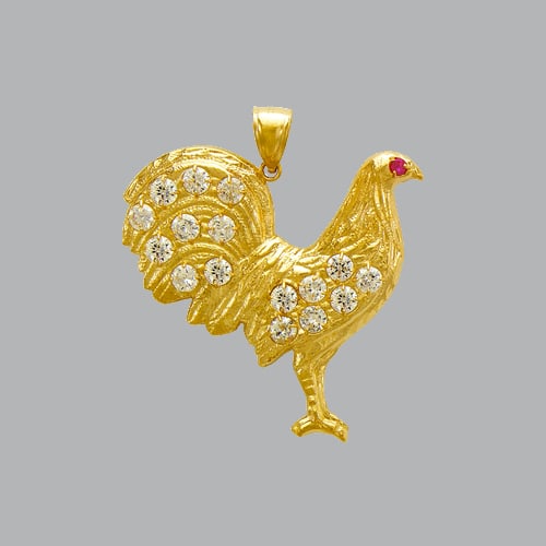 NEW 14K YELLOW GOLD FANCY LARGE ROOSTER CZ PENDANT (1 of 1)