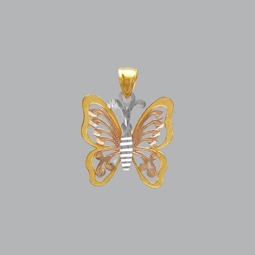 NEW 14K TRI COLOR GOLD FANCY BUTTERFLY PENDANT (1 of 1)