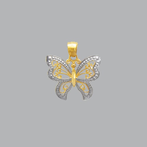 NEW 14K TWO TONE GOLD FANCY BUTTERFLY PENDANT (1 of 1)