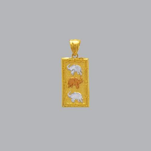 14K TRI COLOR GOLD FANCY RECTANGLE ELEPHANT PENDANT (1 of 1)